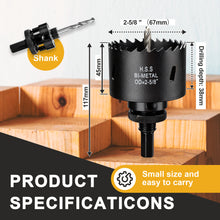 Load image into Gallery viewer, ITOOLFIRM Drill bits for hand drills，2-5/8 inch Hole Saw for Metal and Plywood, Bi-Metal Circular Wood Drill Bit Cutting 1.75” Deep with Hex Shank for Drywall, Fiberglass, Plasterboard, Acrylic and Sheet Steel
